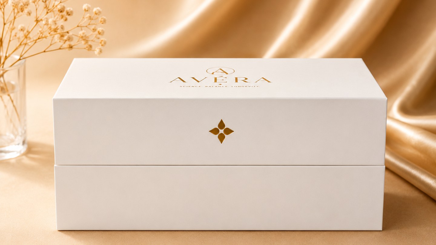 The final AVÉRA presentation box in a closed background moment